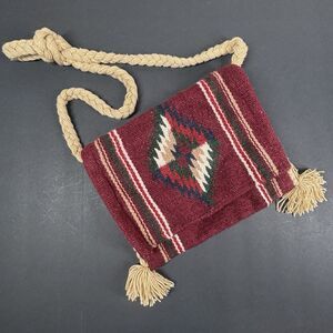 Aztec Wool Blanket Tapestry Crossbody Messenger Bag Purse Boho Festival Rope EUC